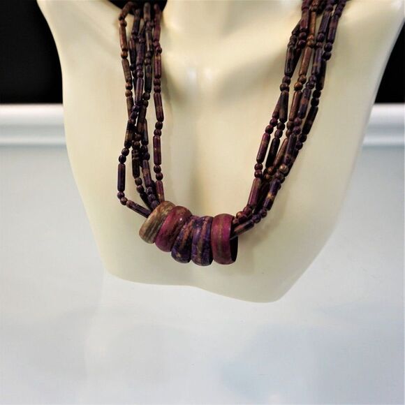 Funky Retro Statement Necklace Bohemian 5 Strand Metal Beads 5 Ring Pendants - Picture 2 of 7